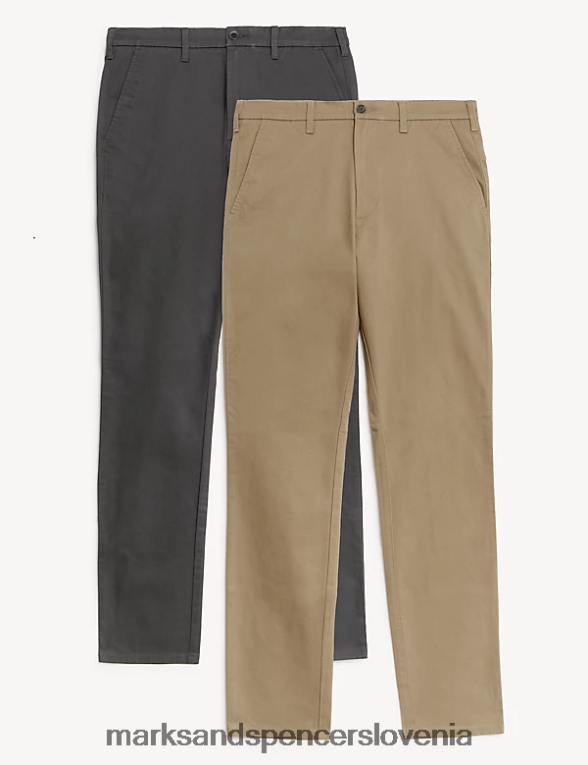 2pk slim fit raztegljivi chinos hlače mešanica oglja Marks & Spencer oblačila moški 6T8F6X6145