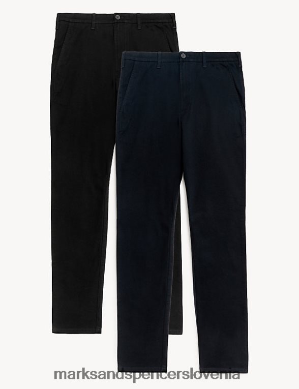 2pk slim fit raztegljivi chinos hlače modra/črna Marks & Spencer oblačila moški 6T8F6X6144