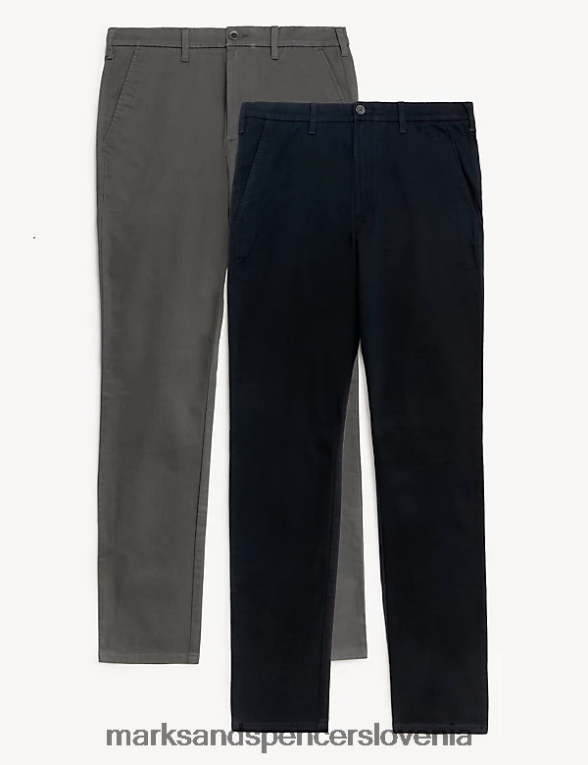 2pk slim fit raztegljivi chinos hlače modra/siva Marks & Spencer oblačila moški 6T8F6X6142