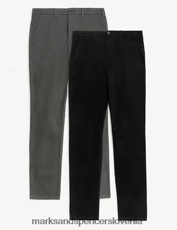 2pk slim fit raztegljivi chinos hlače črna/siva Marks & Spencer oblačila moški 6T8F6X6143