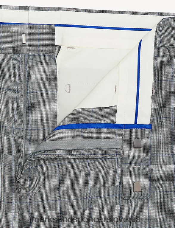 kariraste hlače običajnega kroja Prince of Wales siva mešanica Marks & Spencer oblačila moški 6T8F6X6567