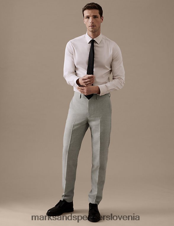 krojene hlače iz čiste volne puppytooth siva Marks & Spencer oblačila moški 6T8F6X6461