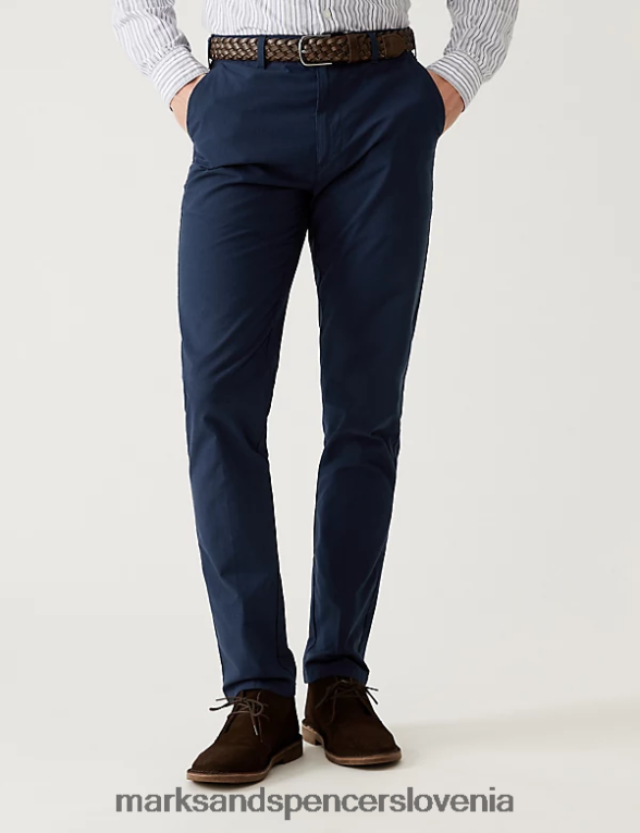 ožji chinos hlače s pasom mornarica Marks & Spencer oblačila moški 6T8F6X6111