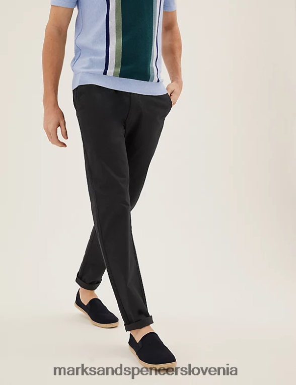 ohlapni raztegljivi chinos hlače mornarica Marks & Spencer oblačila moški 6T8F6X6564
