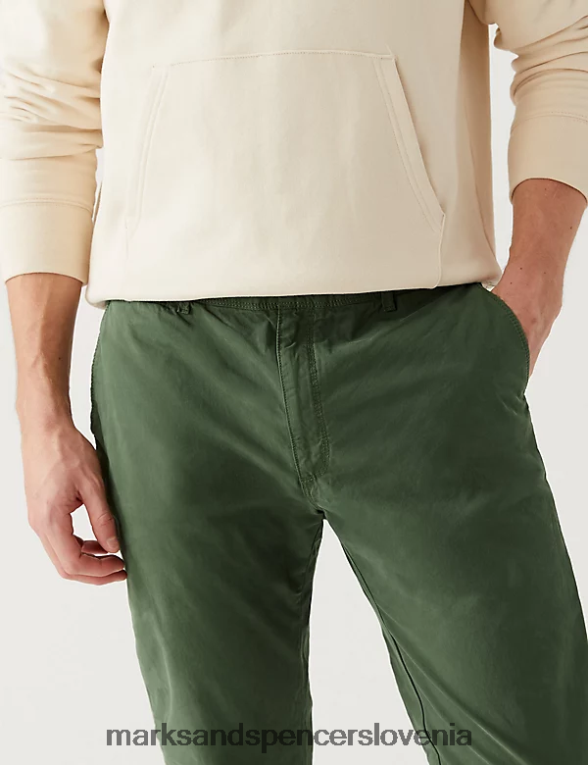 ozke hlače s pol elastiko v pasu kaki Marks & Spencer oblačila moški 6T8F6X5823