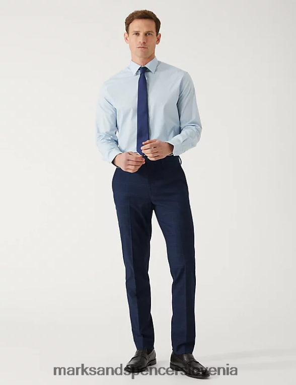 ozke kariraste hlače modra Marks & Spencer oblačila moški 6T8F6X5033