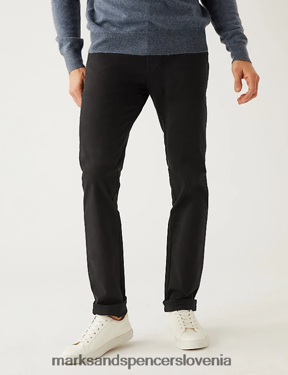 ozki raztegljivi chinos hlače črna mešanica Marks & Spencer oblačila moški 6T8F6X7328