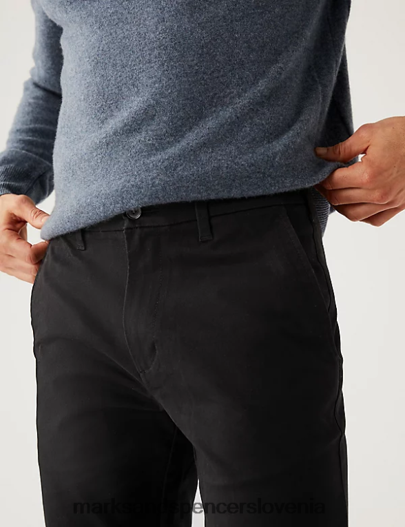 ozki raztegljivi chinos hlače črna mešanica Marks & Spencer oblačila moški 6T8F6X7328