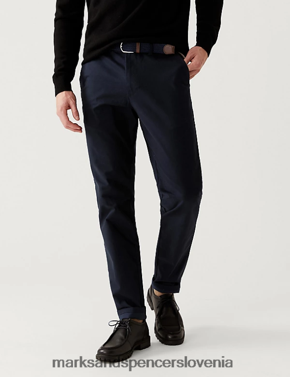 ozki raztegljivi chinos hlače s pasom mornarica Marks & Spencer oblačila moški 6T8F6X5802