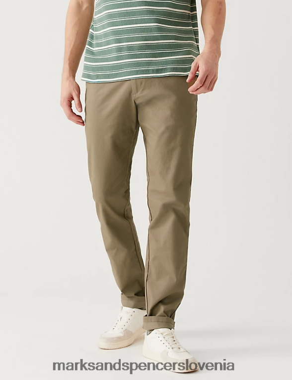 ozki raztegljivi chinos hlače s pasom temen kamen Marks & Spencer oblačila moški 6T8F6X5413