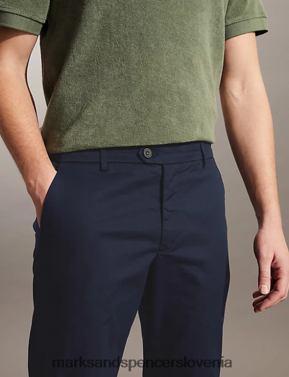 ozki raztegljivi chinos hlače srednja mornarica Marks & Spencer oblačila moški 6T8F6X6900