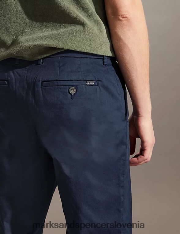 ozki raztegljivi chinos hlače srednja mornarica Marks & Spencer oblačila moški 6T8F6X6900