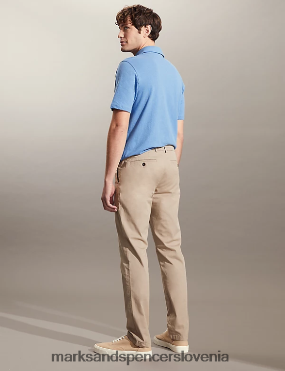 ozki raztegljivi chinos hlače srednje bež Marks & Spencer oblačila moški 6T8F6X7240