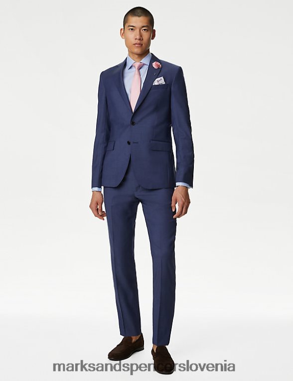 prilagojene hlače iz čiste volne chambray Marks & Spencer oblačila moški 6T8F6X5832