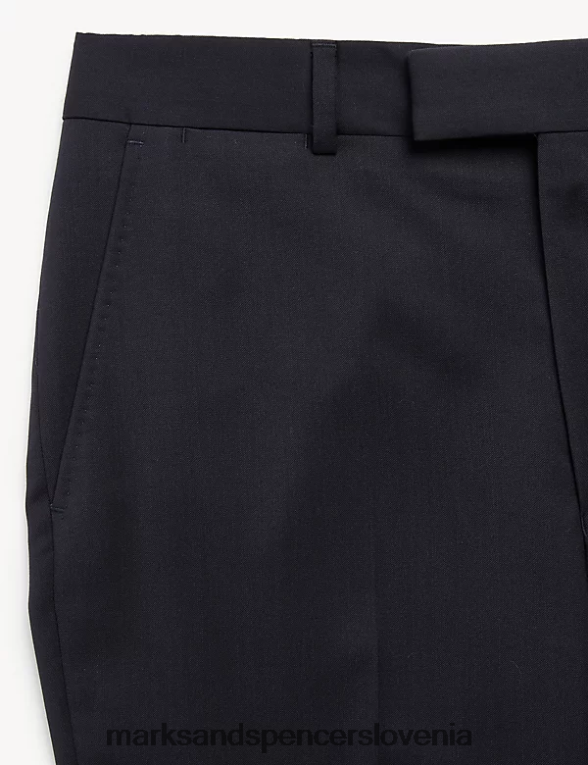 prilagojene hlače iz čiste volne super 100s srednja mornarica Marks & Spencer oblačila moški 6T8F6X6667