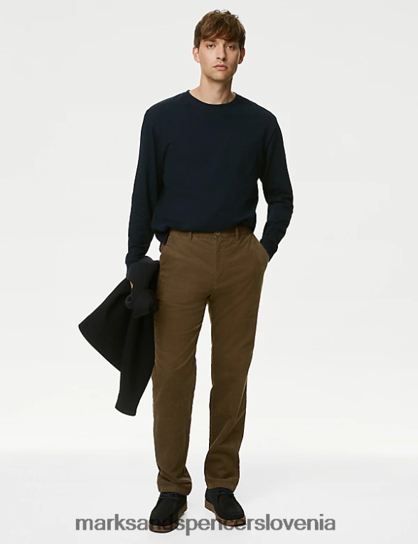 raztegljive hlače chinos iz velveta običajnega kroja kostanj Marks & Spencer oblačila moški 6T8F6X6472