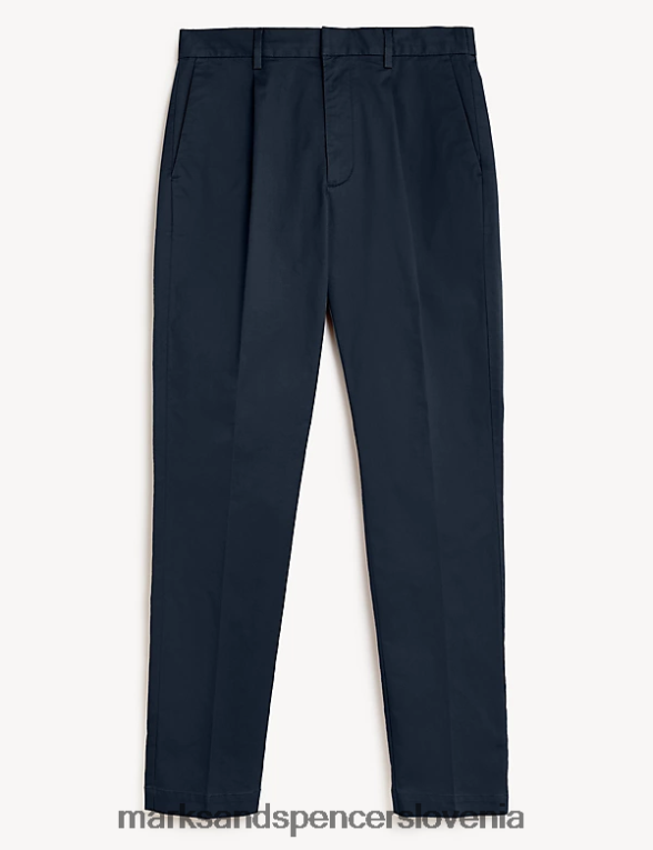 raztegljivi chinos hlače s koničastim krojem in naborki mornarica Marks & Spencer oblačila moški 6T8F6X5169