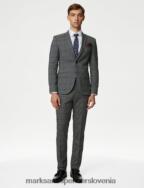 skinny fit kariraste hlače Prince of Wales siva mešanica Marks & Spencer oblačila moški 6T8F6X6257