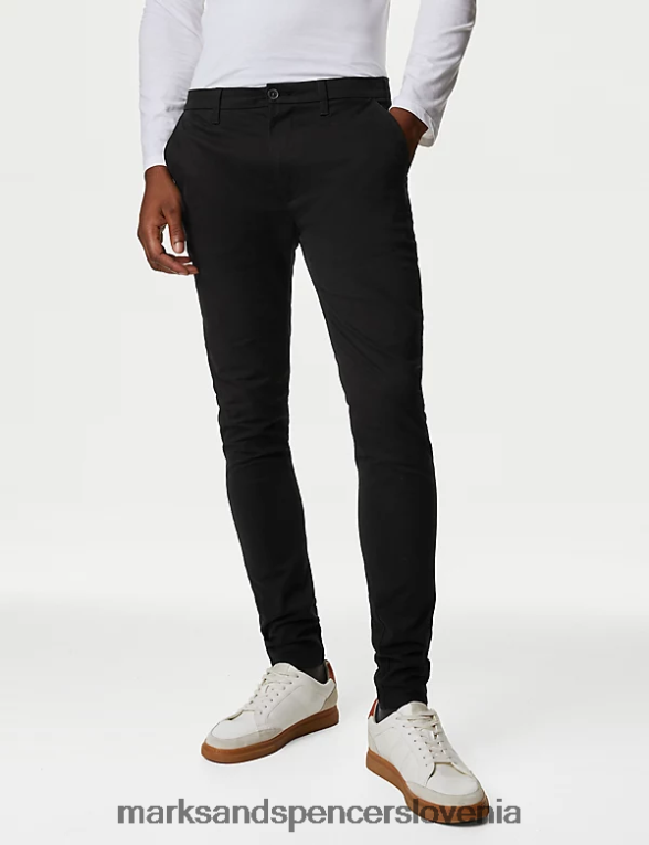 skinny fit raztegljive chinos hlače črna mešanica Marks & Spencer oblačila moški 6T8F6X5313