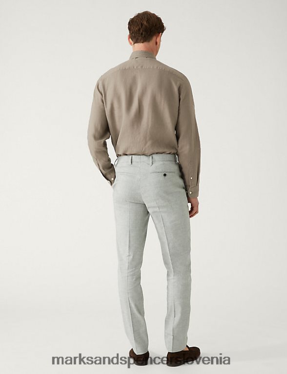 slim fit italijanske lanene čudežne hlače svetlo siva Marks & Spencer oblačila moški 6T8F6X6733