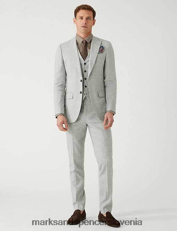 slim fit italijanske lanene čudežne hlače svetlo siva Marks & Spencer oblačila moški 6T8F6X6733