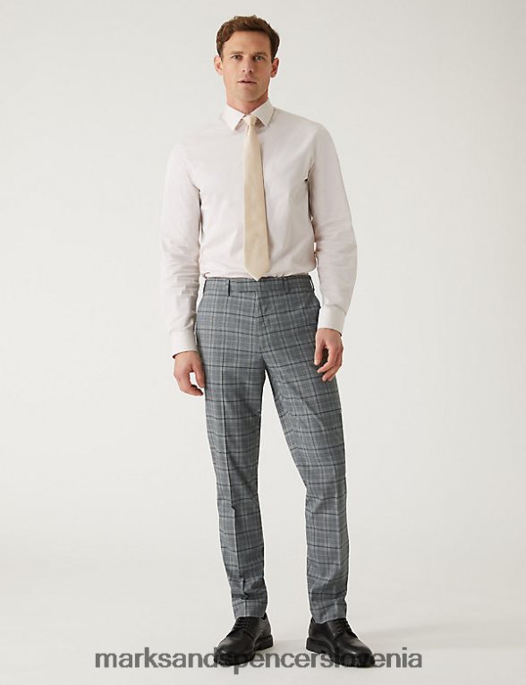slim fit kariraste hlače Prince of Wales siva Marks & Spencer oblačila moški 6T8F6X5909