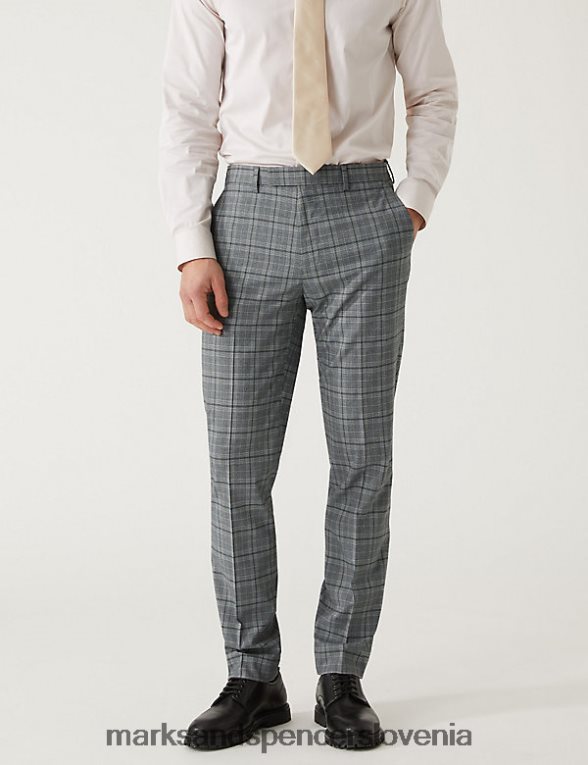 slim fit kariraste hlače Prince of Wales siva Marks & Spencer oblačila moški 6T8F6X5909
