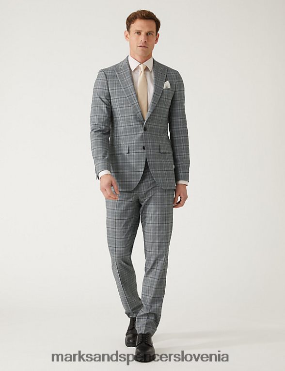 slim fit kariraste hlače Prince of Wales siva Marks & Spencer oblačila moški 6T8F6X5909
