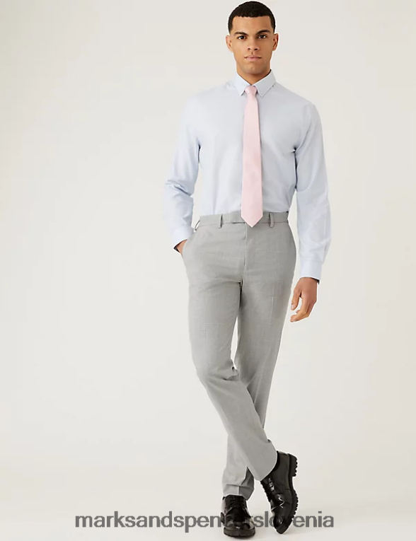 slim fit kariraste hlače Prince of Wales svetlo siva Marks & Spencer oblačila moški 6T8F6X6340