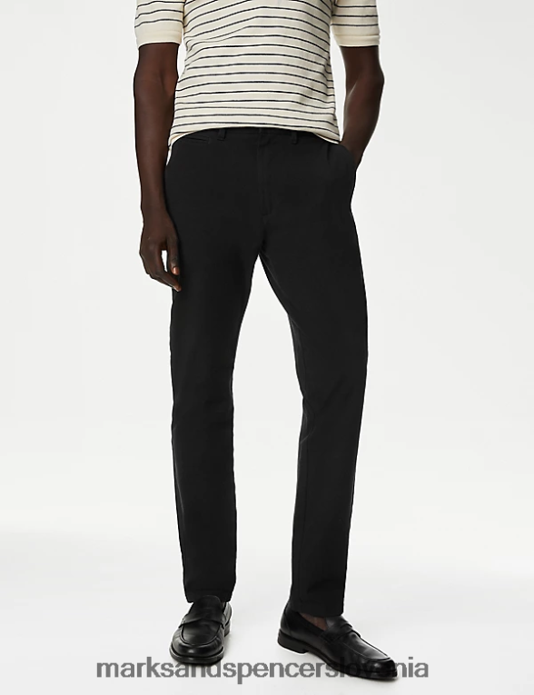 slim fit vrhunski chinos Črna Marks & Spencer oblačila moški 6T8F6X4949