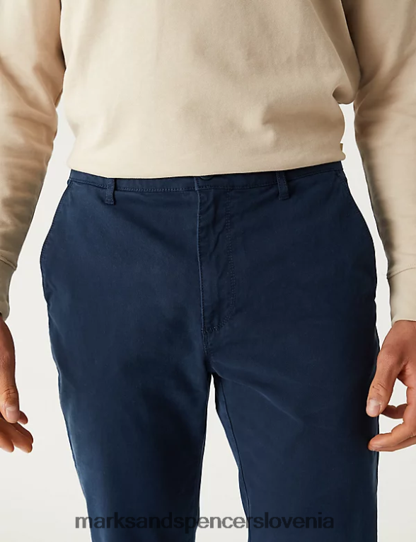 tanke teksturirane raztegljive hlače mornarica Marks & Spencer oblačila moški 6T8F6X5548