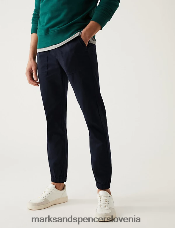 tekaške jogerje slim fit z elastiko v pasu mornarica Marks & Spencer oblačila moški 6T8F6X5791