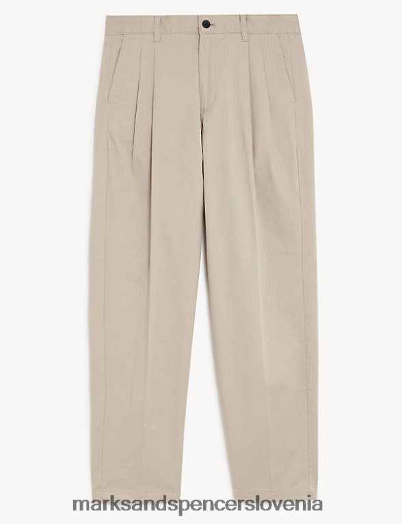 walton chinos z dvojno gubo na ribjo kost ekru Marks & Spencer oblačila moški 6T8F6X5513