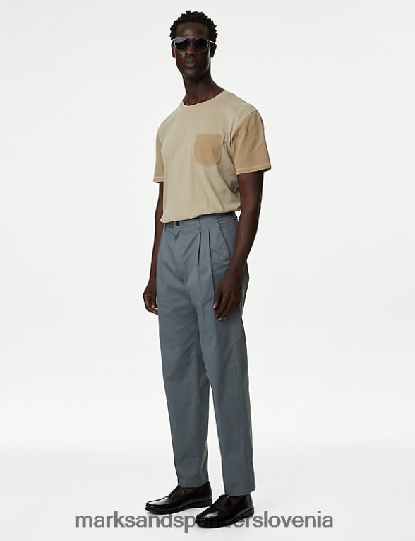 walton chinos z dvojno gubo na ribjo kost siva Marks & Spencer oblačila moški 6T8F6X5103