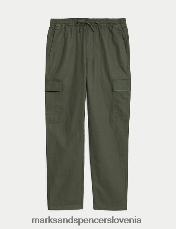 zožene hlače cargo iz mešanice lanu temno kaki Marks & Spencer oblačila moški 6T8F6X5044