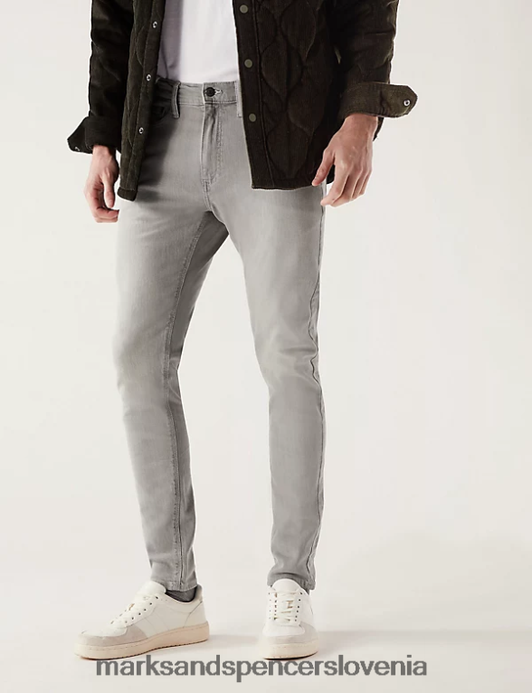 skinny fit raztegljive kavbojke svetlo siva Marks & Spencer oblačila moški 6T8F6X7262