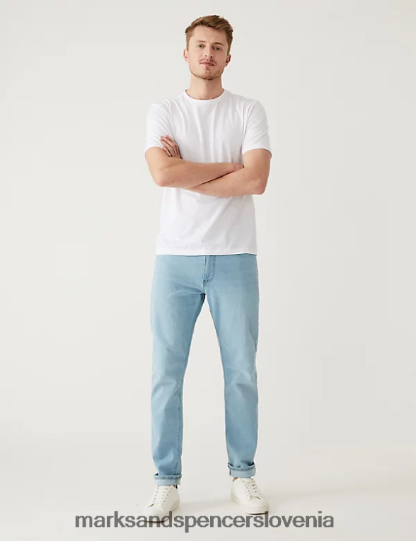 slim fit raztegljive kavbojke pudrasto modra Marks & Spencer oblačila moški 6T8F6X5466