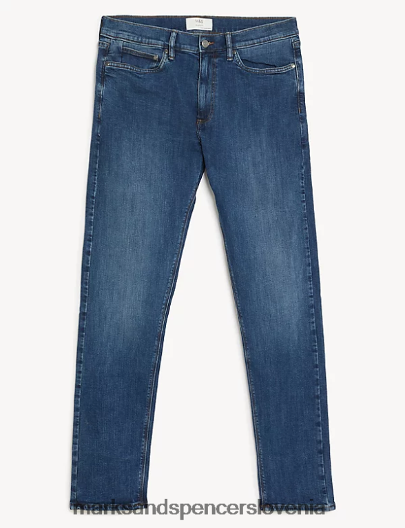 slim fit raztegljive kavbojke srednje modra Marks & Spencer oblačila moški 6T8F6X5460