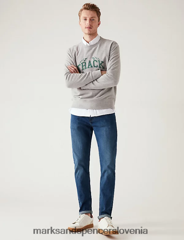 slim fit raztegljive kavbojke srednje modra Marks & Spencer oblačila moški 6T8F6X5460