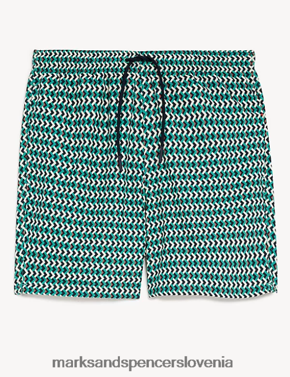 hitro sušeče kopalke z geometrijskim potiskom zelena mešanica Marks & Spencer oblačila moški 6T8F6X6201