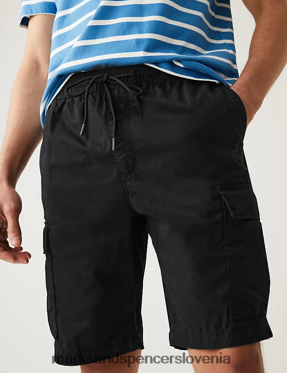 Cargo kratke hlače z elastiko iz čistega bombaža Črna Marks & Spencer oblačila moški 6T8F6X5891