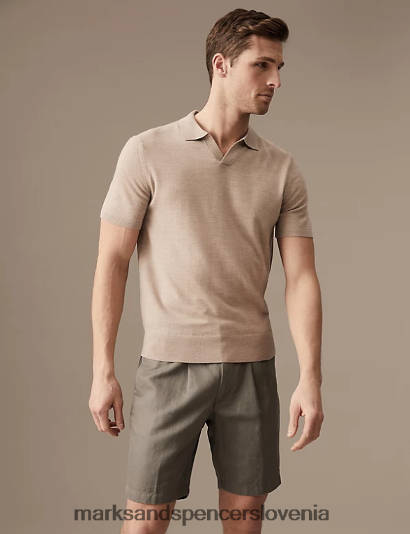 kratke hlače chino iz bombažnega perila z elastiko v pasu Krt Marks & Spencer oblačila moški 6T8F6X6368