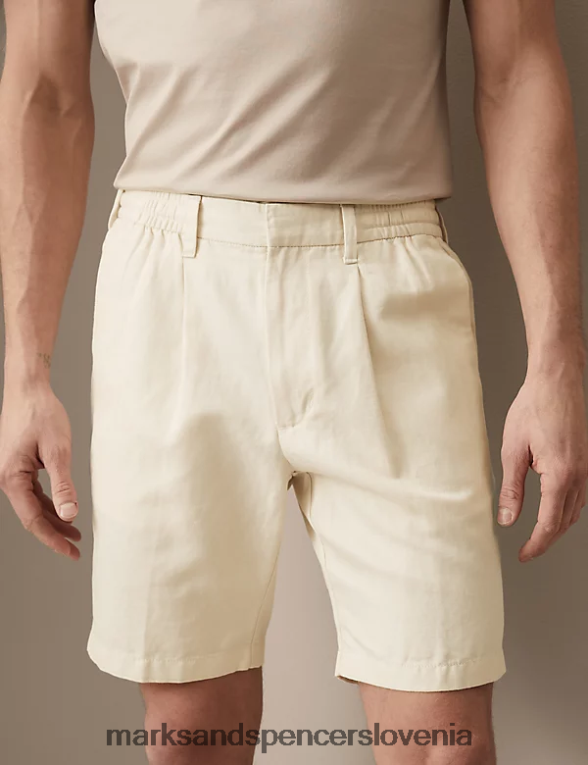 kratke hlače chino iz bombažnega perila z elastiko v pasu ekru Marks & Spencer oblačila moški 6T8F6X5978