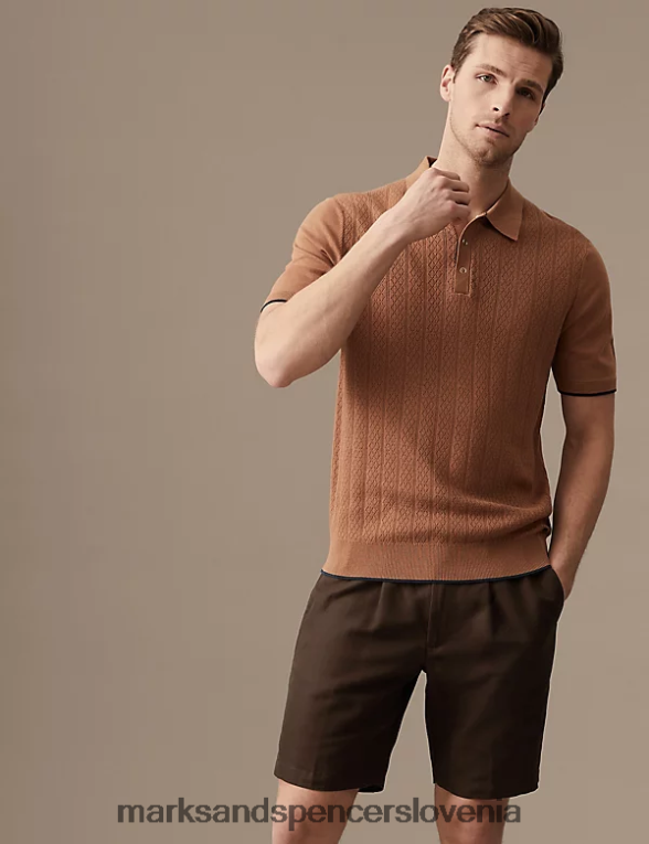 kratke hlače chino iz bombažnega perila z elastiko v pasu rjav Marks & Spencer oblačila moški 6T8F6X6367