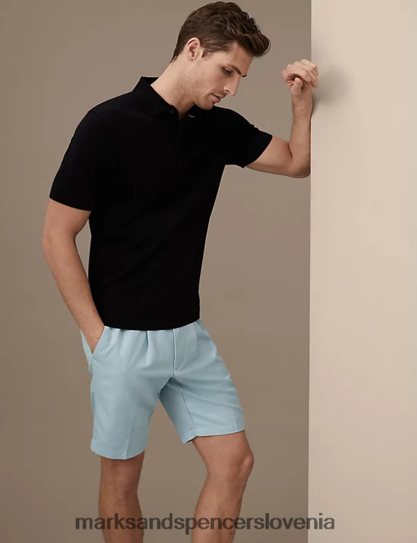 kratke hlače chino iz bombažnega perila z elastiko v pasu svetlo modra Marks & Spencer oblačila moški 6T8F6X6366