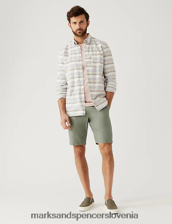 kratke hlače chino iz mešanice lanu žajbelj Marks & Spencer oblačila moški 6T8F6X5184