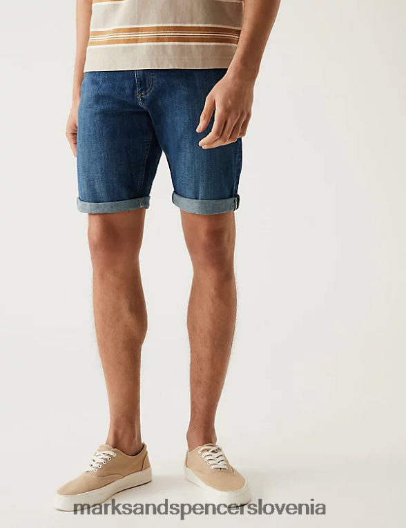 kratke hlače iz raztegljivega jeansa srednje modra Marks & Spencer oblačila moški 6T8F6X7139