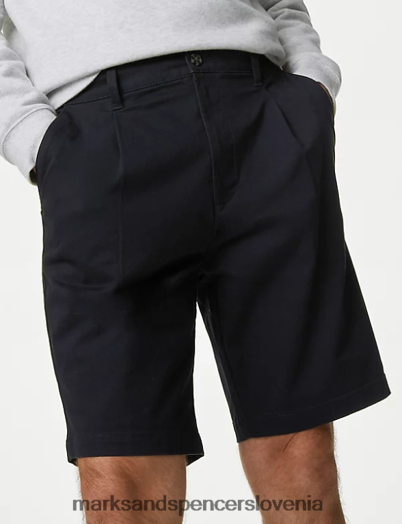 raztegljive chino kratke hlače z eno gubo mornarica Marks & Spencer oblačila moški 6T8F6X6739