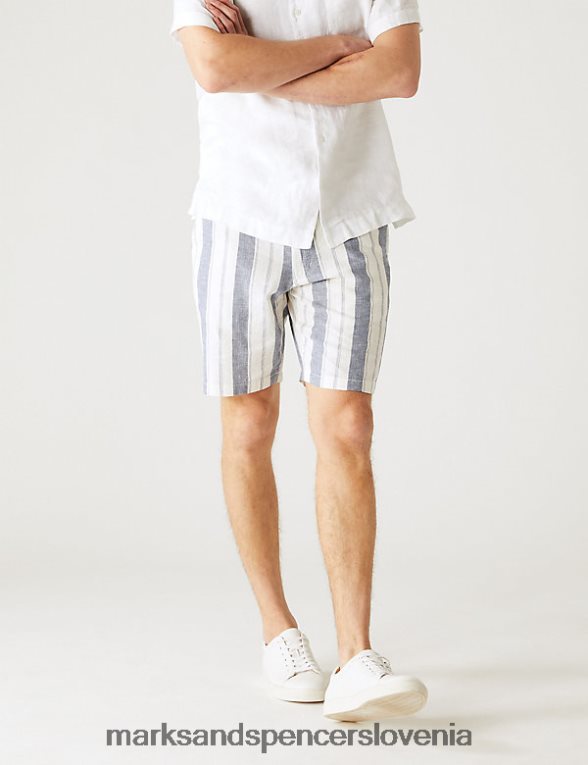 črtaste chino kratke hlače z bogatim lanom multi Marks & Spencer oblačila moški 6T8F6X5596