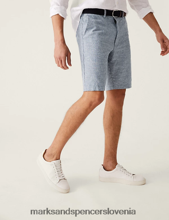 črtaste kratke hlače chino s pasom iz mešanice lanu mornarska mešanica Marks & Spencer oblačila moški 6T8F6X6754